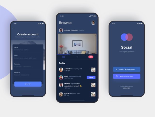 适用于Sketch，Social iOS App UI Kit的社交iOS App UI套件