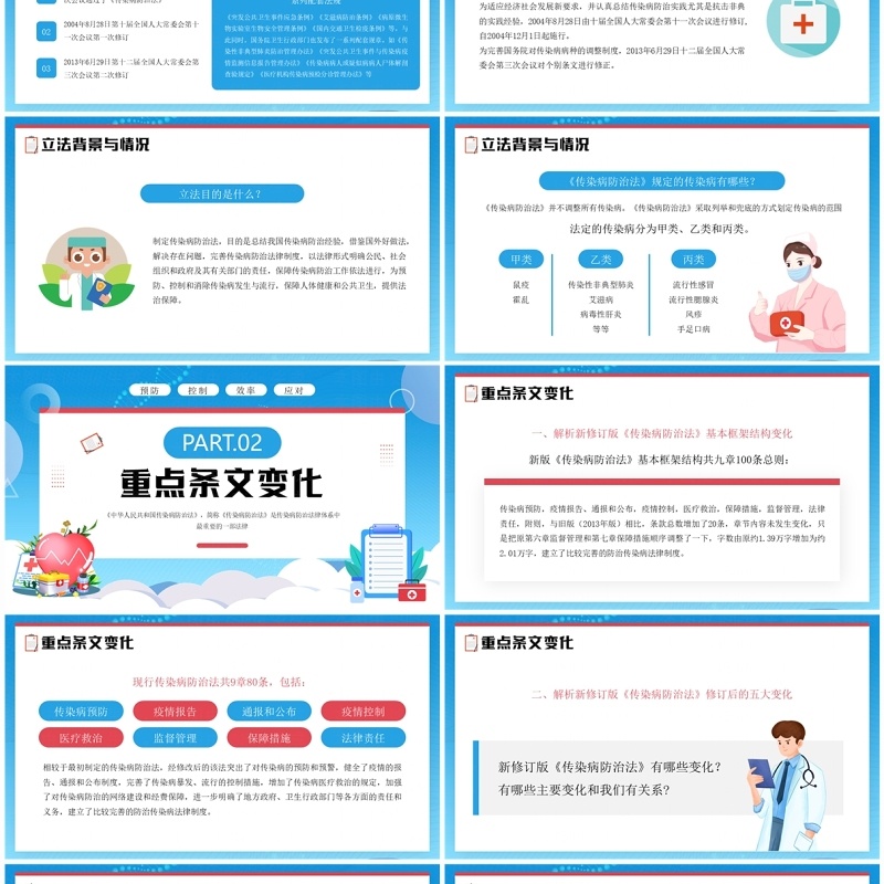 蓝色扁平化传染疾病防治法解读学习PPT模板