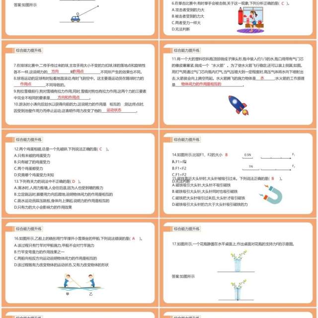 部编版八年级物理下册力的三要素及力的相互作用课件PPT模板