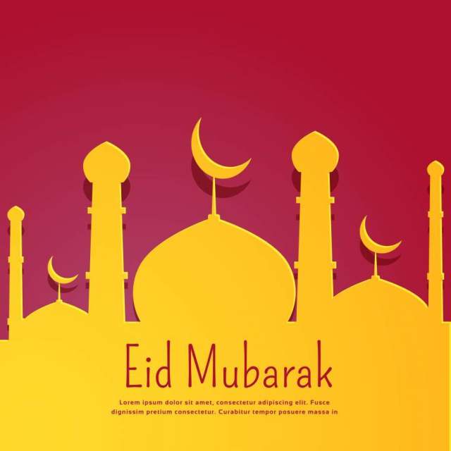 与黄色清真寺形状的红色背景eid节日