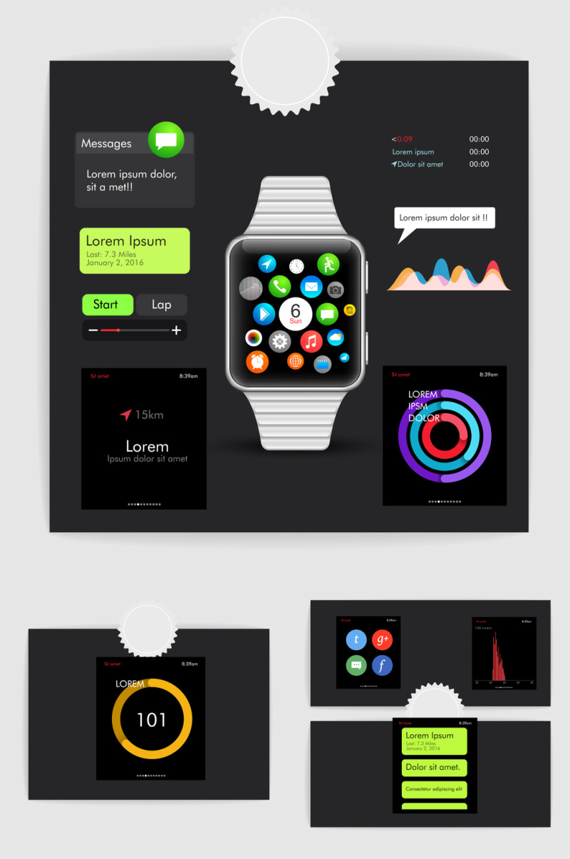 智能手表iwatch应用界面UI设计素材