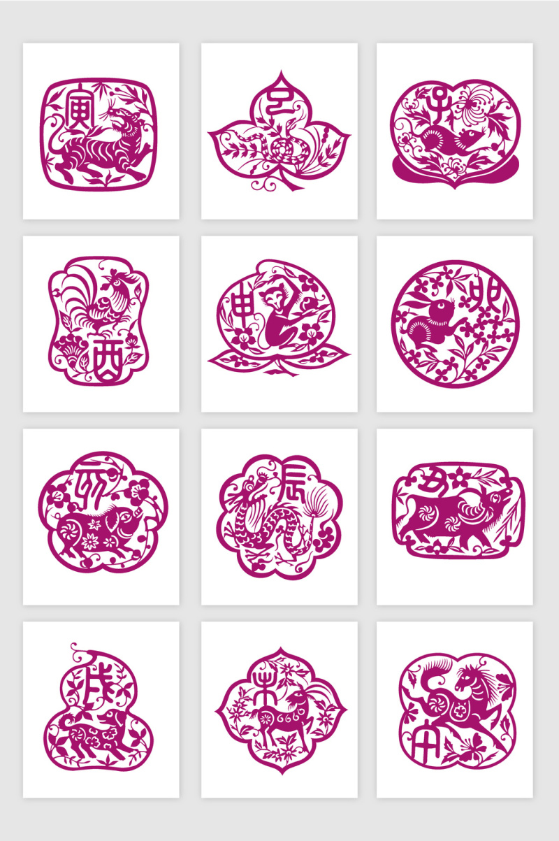 彩色剪纸生肖矢量素材