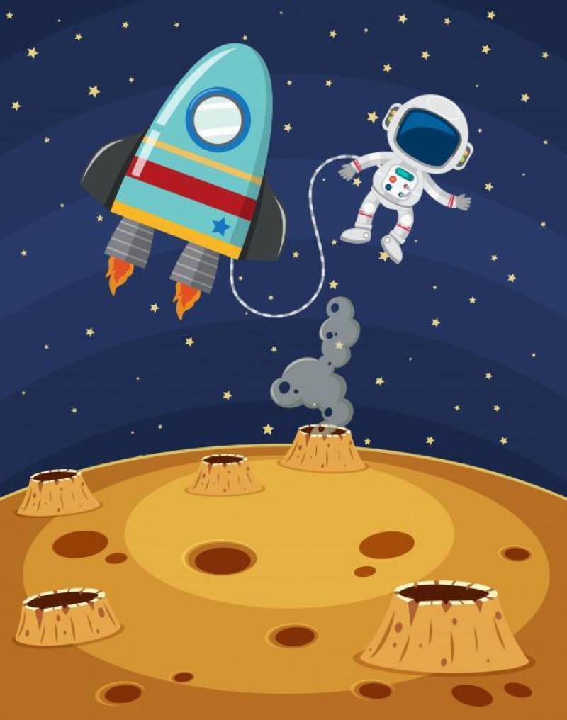 宇航员探索幻想行星表面