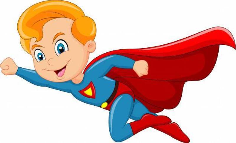 Cartoon superhero boy isolated on white background