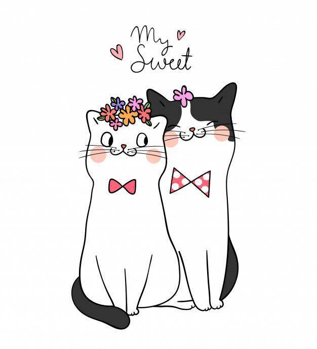 用词我的甜蜜的涂鸦风格画爱猫的情侣