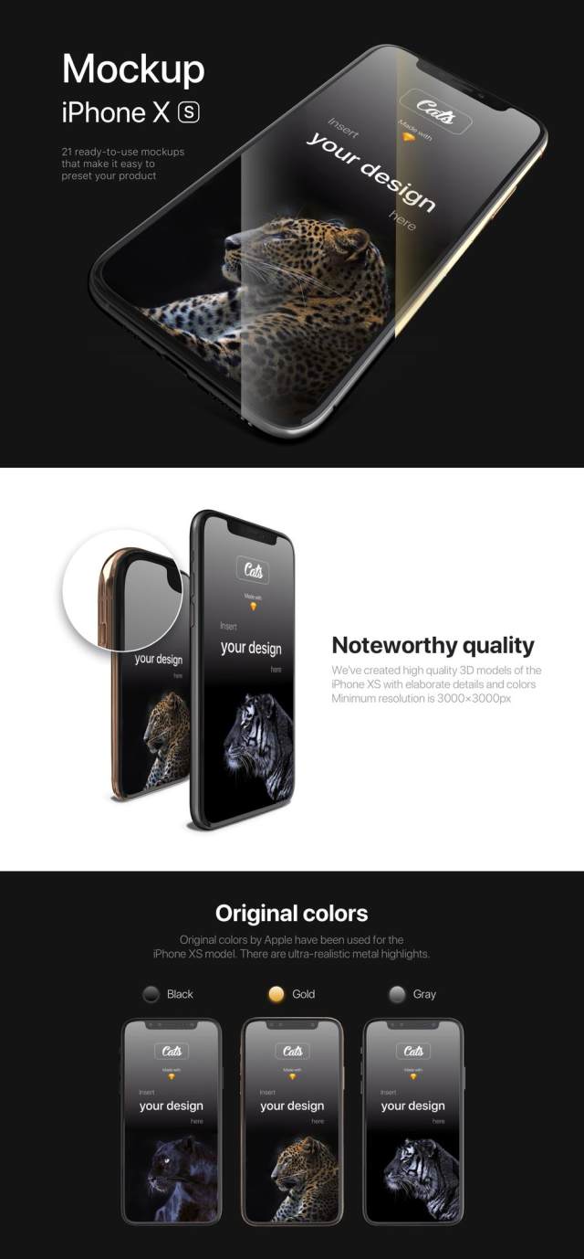 21款iPhone XS原型车的原型和完美品质。，iPhone Xs Mockups - Cheetah