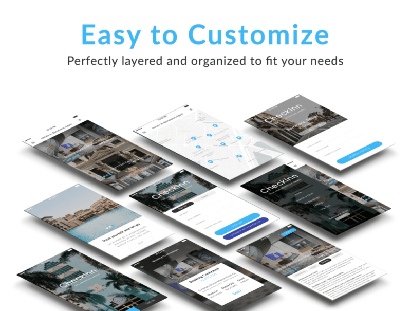 20 iOS手机屏幕上的酒店预订UI套件,登记 20 iOS手机屏幕上的酒店预订UI套件,登记