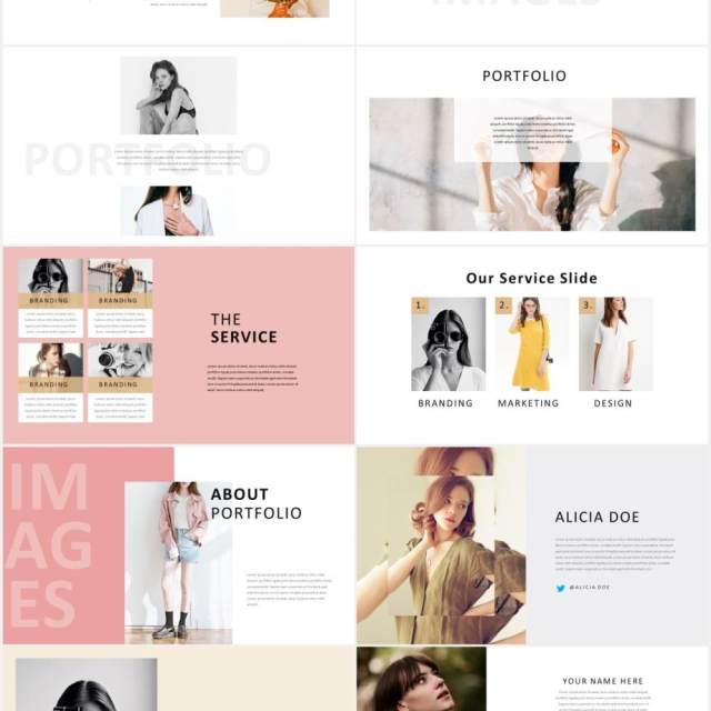 时尚时装手册电子图片展示PPT模板Fashione Lookbook Powerpoint