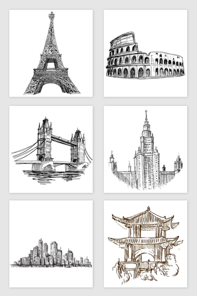 各种地标建筑素描素材 各种地标建筑素描素材
