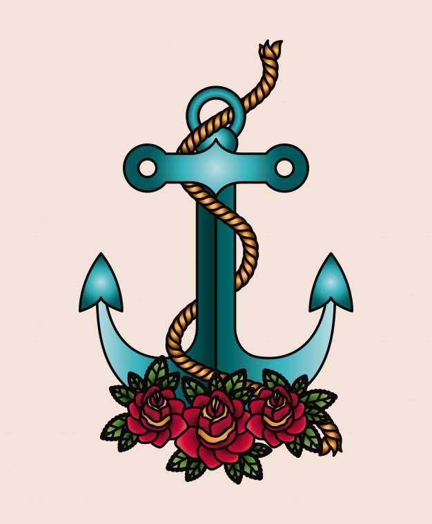 船锚和花纹身孤立的图标设计