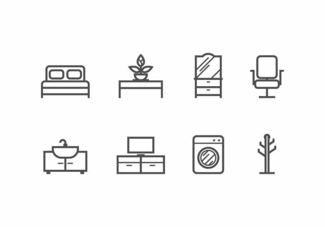 家具和家居装饰设置图标