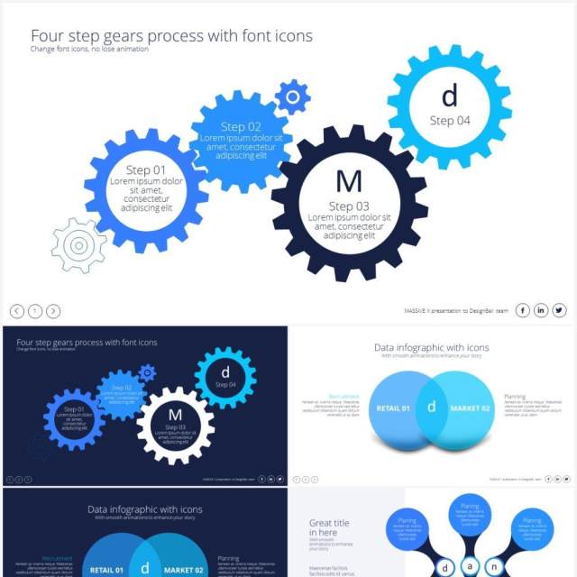 圆形齿轮聚合项目计划图形展示PPT素材Clusters