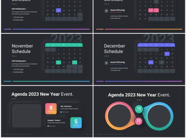 深色新年公司活动议程PPT幻灯片模板2023 Versatile New Year Dark 深色新年公司活动议程PPT幻灯片模板2023 Versatile New Year Dark