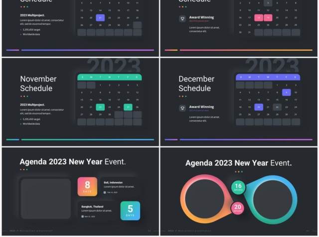 深色新年公司活动议程PPT幻灯片模板2023 Versatile New Year Dark