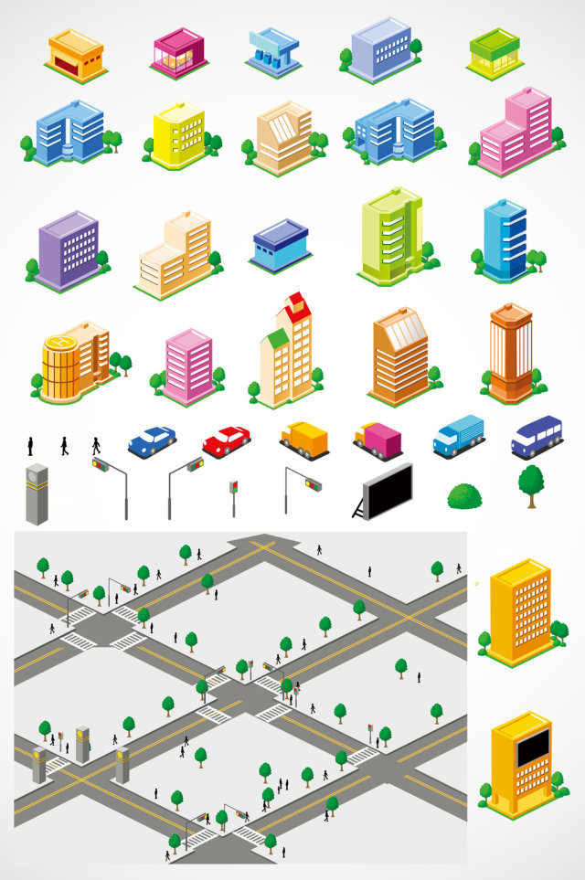 城市建筑元素矢量图形图标