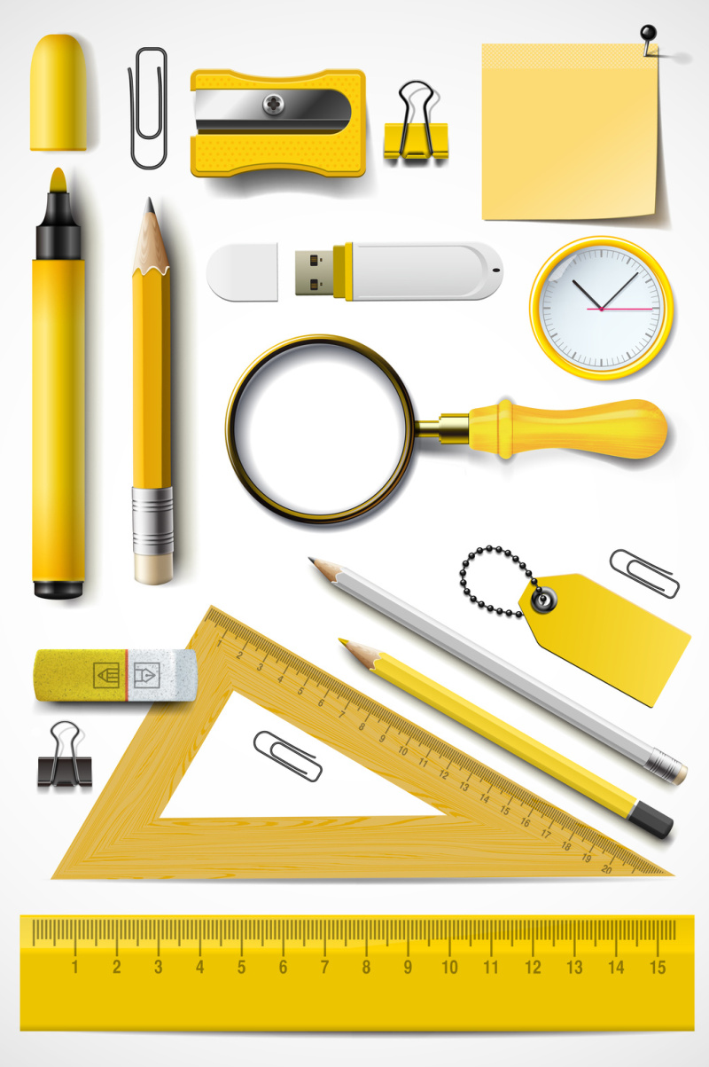 黄色学习文具矢量图形元素