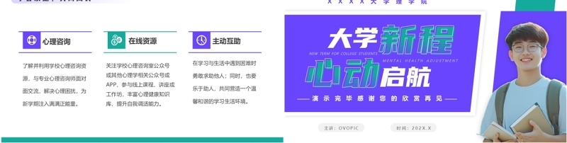 紫色简约风大学生心理健康第一课PPT模板