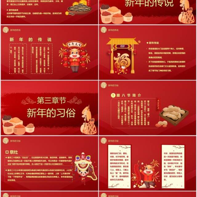 2021年红色中国风年味新年习俗节日介绍PPT模板