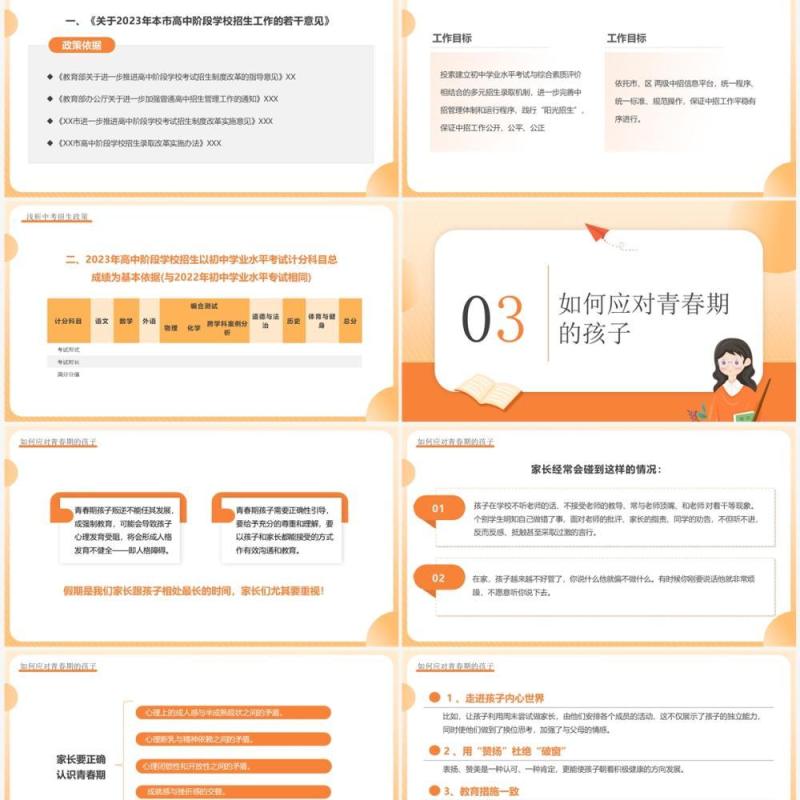 橙色简约风初三期末家长会PPT模板
