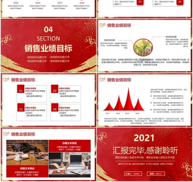 2021红色中国风企业年会公司新年工作计划报告通用PPT模板