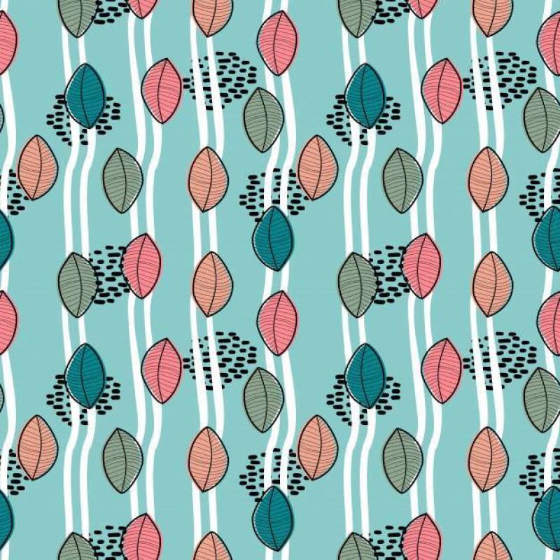 独特的叶子流过蓝色的水无缝模式