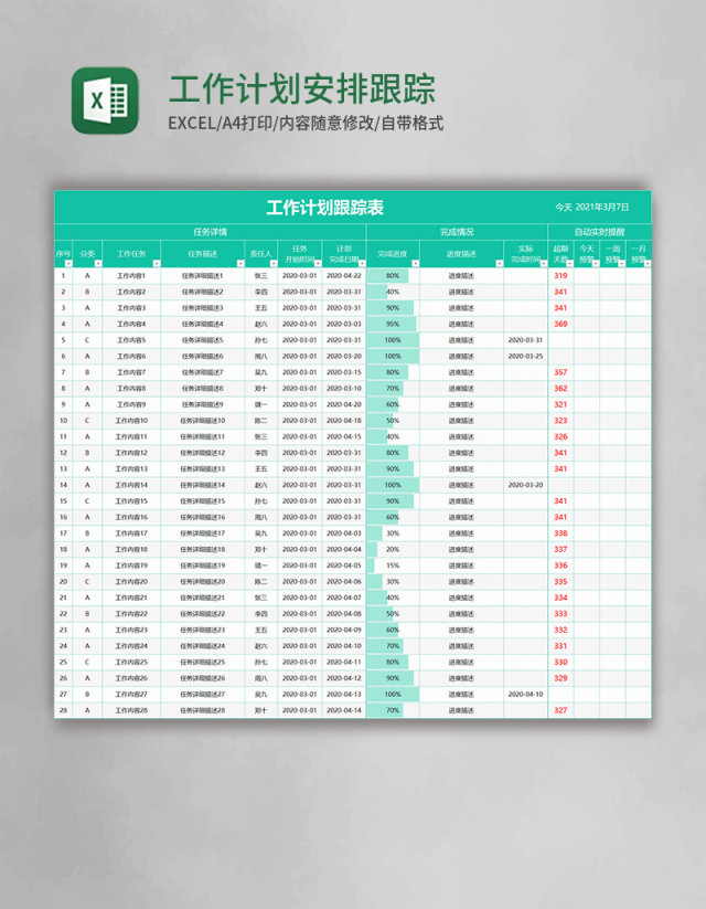 工作计划安排跟踪表excel模板