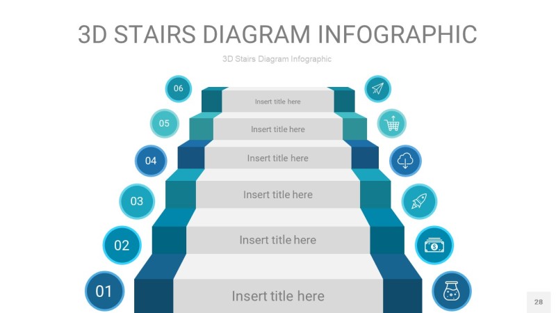 蓝绿色3D阶梯PPT图表28