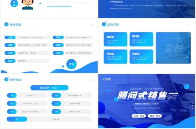 蓝色简约风顾问式销售培训PPT模板