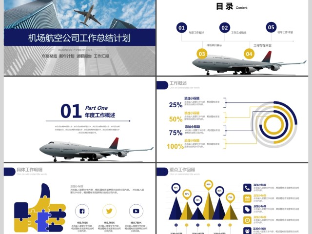 2017年机场航空公司通用年终汇报PPT模板