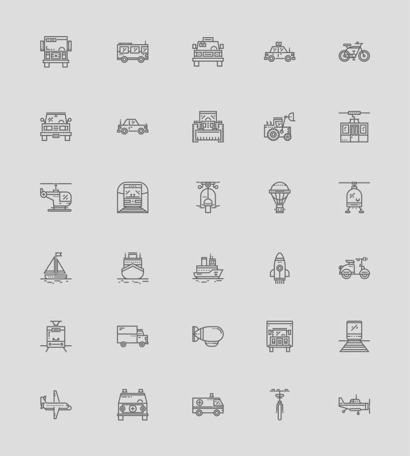 30 枚运输工具线性图标