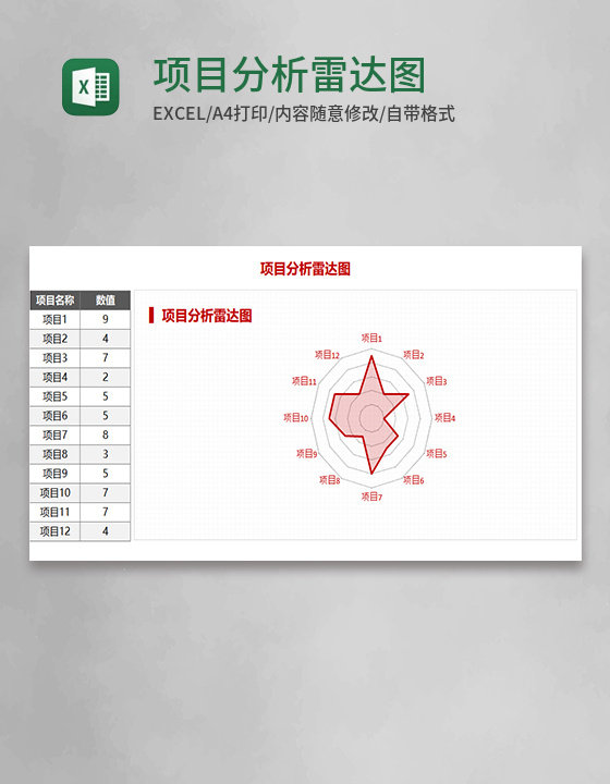 项目分析雷达图Execl模板