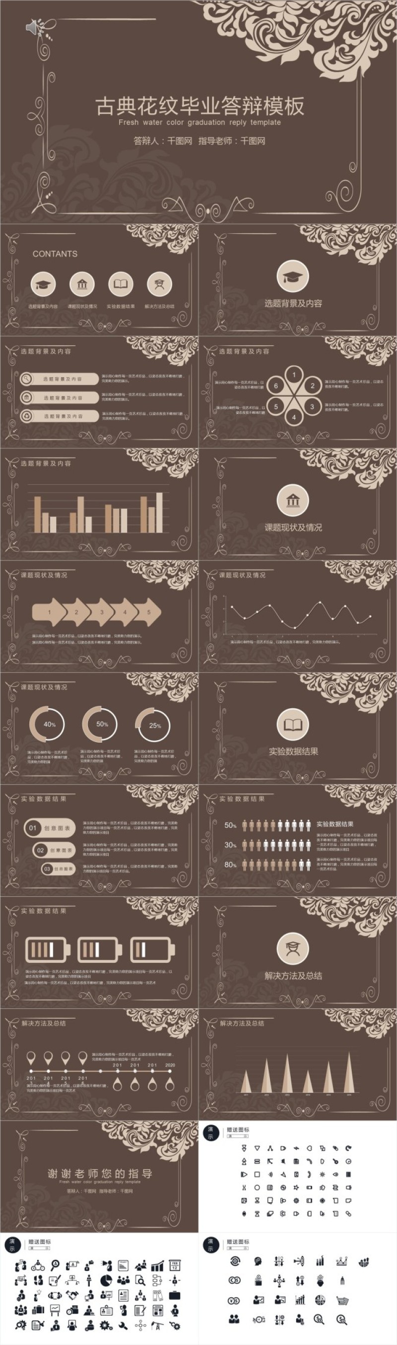古典花纹毕业答辩PPT模板