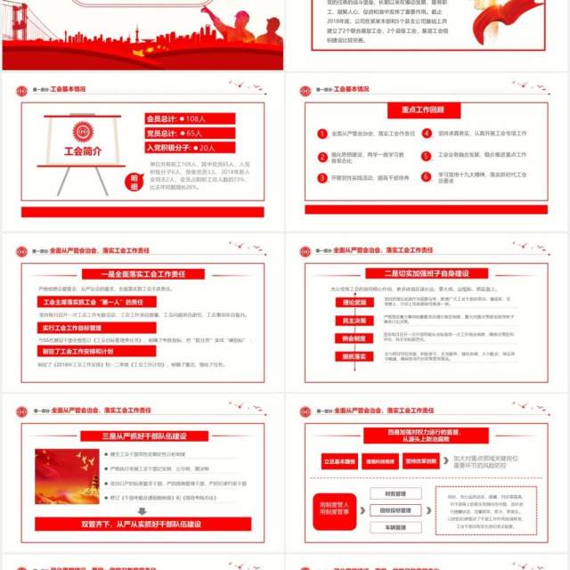 红色党政年终基层工会工作总结报告PPT模板