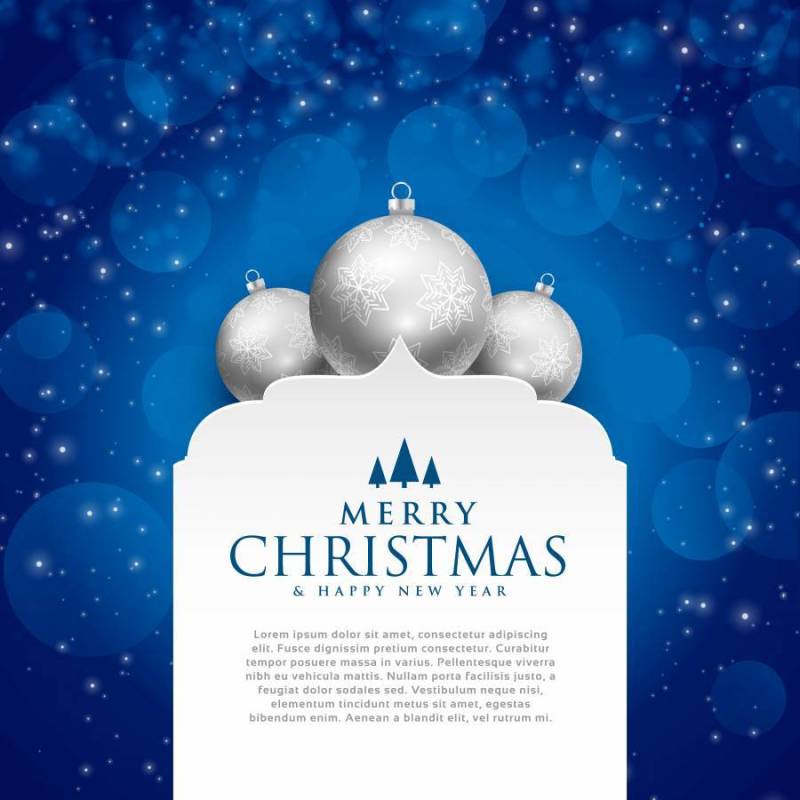 优雅的蓝色圣诞快乐圣诞设计与银球
