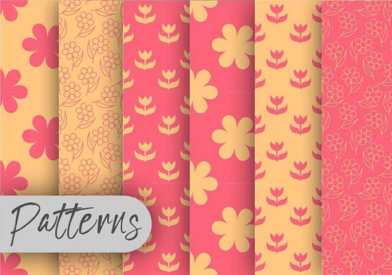 珊瑚和橙色花卉图案集