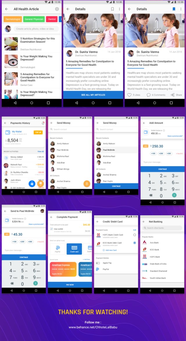 82+ Screens MedHealthcare4U Android移动UI套件，医疗保健医疗UI套件，含XD源文件