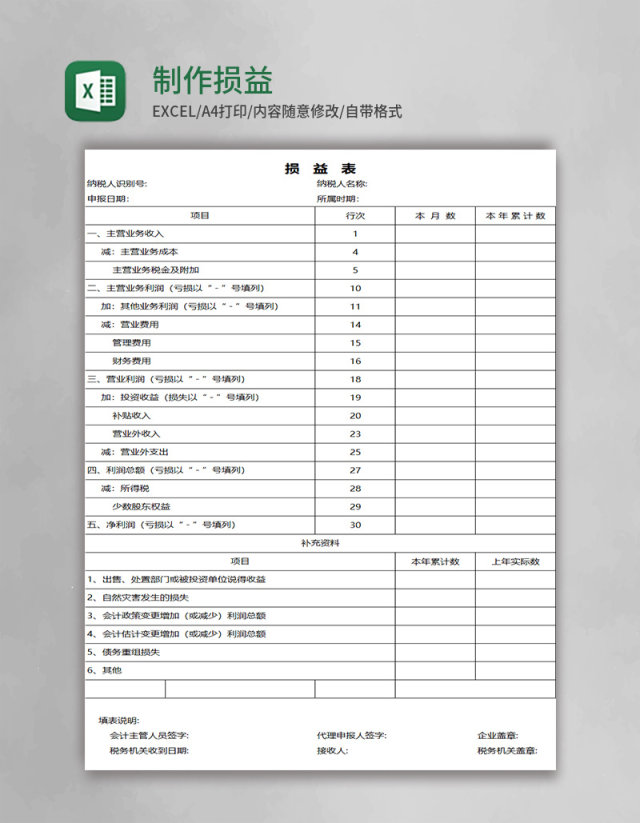 制作损益表excel模板