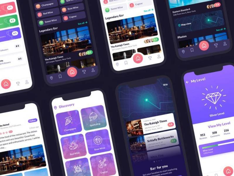 基于iOS 11的120多个社交应用屏幕，适用于餐厅，酒吧和咖啡厅休息室，Cabar iOS UI套件