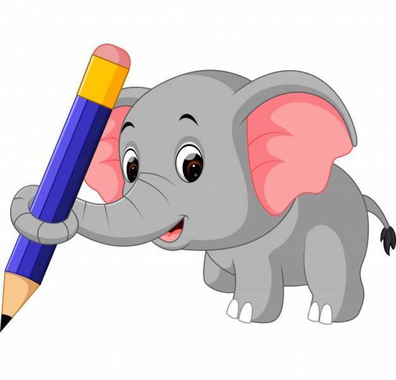 可爱的大象拿着铅笔