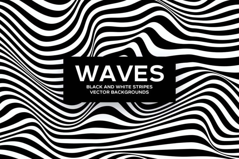 黑白斑马条纹波矢量背景AI矢量设计素材Black and White Striped Waves Vector Backgrounds