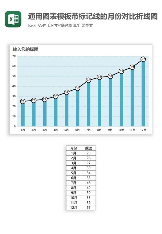 通用图表模板带标记线的月份对比折线图Excel图表模板