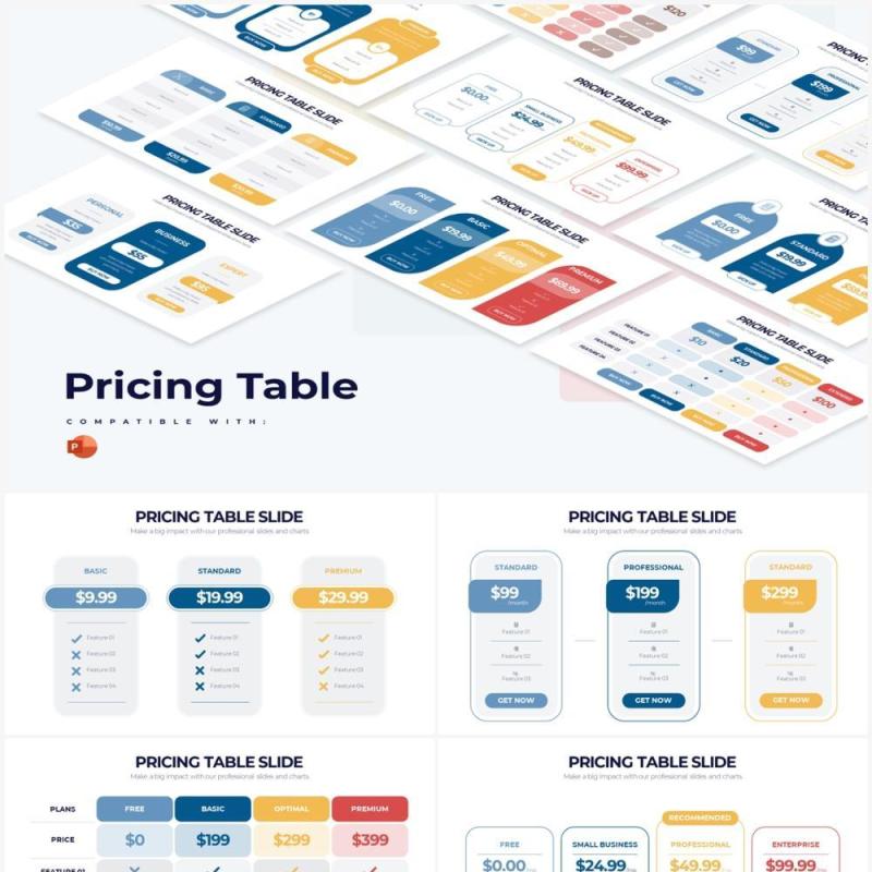 浅色系价格表定价策略PPT信息图形素材Pricing Table Powerpoint Infographics