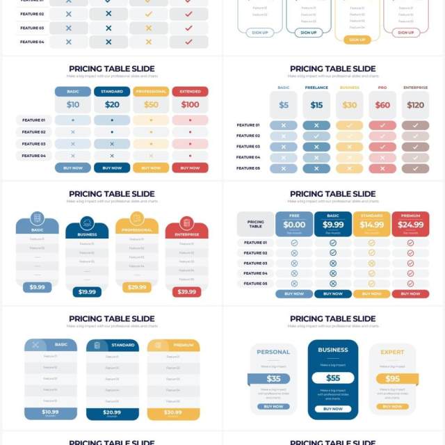 浅色系价格表定价策略PPT信息图形素材Pricing Table Powerpoint Infographics