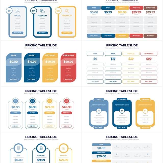 浅色系价格表定价策略PPT信息图形素材Pricing Table Powerpoint Infographics