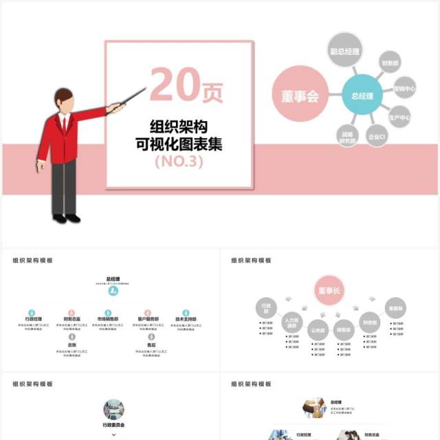 20页粉色企业组织架构可视化图表集PPT模板