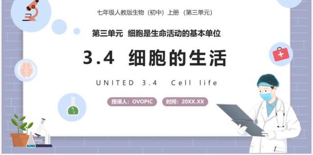 部编版七年级生物上册细胞的生活课件PPT模板