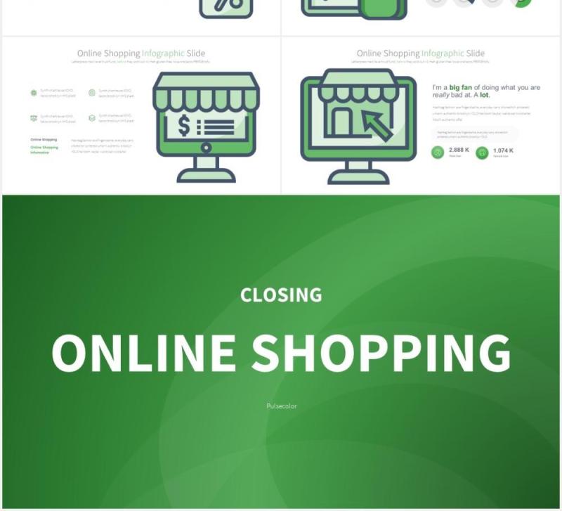 11套色系线上购物创意图形插画PPT电商素材Online Shopping - PowerPoint Infographics