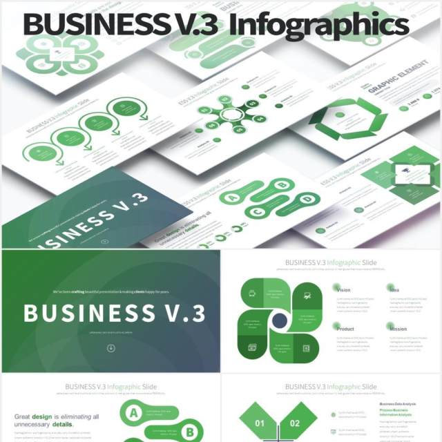 11套色系商业模式信息图表PPT素材BUSINESS V.3 - PowerPoint Infographics