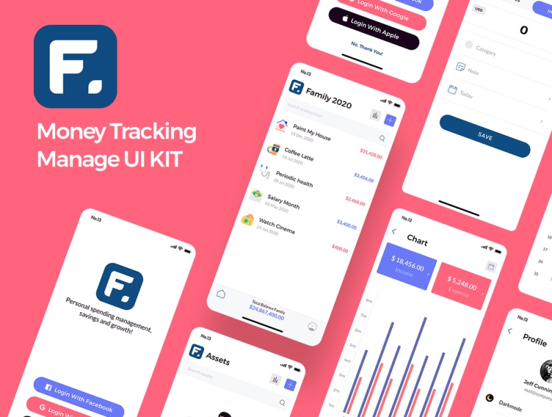 移动应用专为管理个人财务,Finany - 现金流量管理器UI KIT 移动应用专为管理个人财务,Finany - 现金流量管理器UI KIT