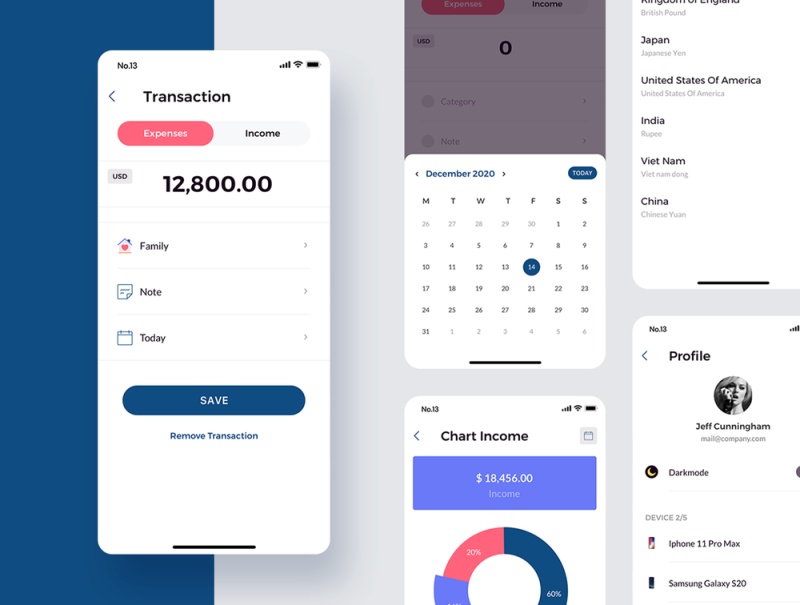 移动应用专为管理个人财务,Finany - 现金流量管理器UI KIT 移动应用专为管理个人财务,Finany - 现金流量管理器UI KIT